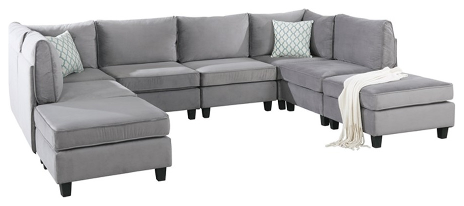 Catania Contemporary 8Pc Modular Reversible Sectional Sofa in Gray Velvet   Transitional   Sectional Sofas   by Homesquare  Houzz