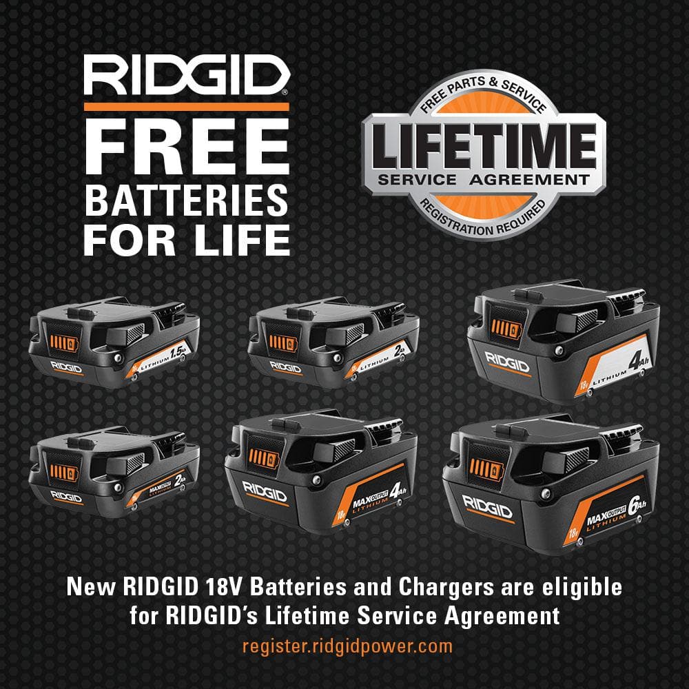 RIDGID 18V Lithium-Ion MAX Output 6.0 Ah Battery, MAX Output 4.0 Ah, and MAX Output 2.0 Ah AC84002460SB