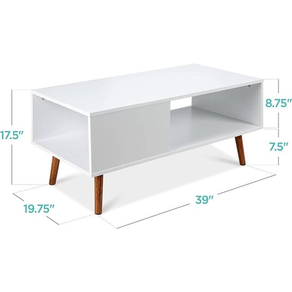 Modern Mid-Century Coffee Table Living Room Storage Shelf in Wood - 19.75