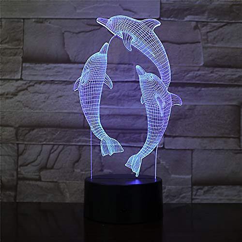 3d Dolphin Night Light 7 Color Change Led Table Desk Lamp Acrylic Flat Abs Base Usb Charger Home Birthday Xmas Kid Children Gift