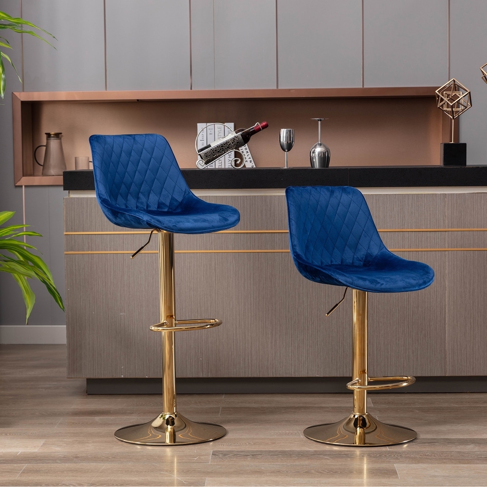 Set of 2 PU Bar Stools with Footrest