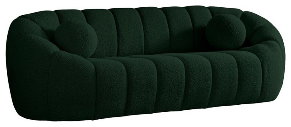 Pemberly Row Contemporary Boucle Fabric Sofa With Deep Channel Tufting in Green   Contemporary   Sofas   by Homesquare  Houzz