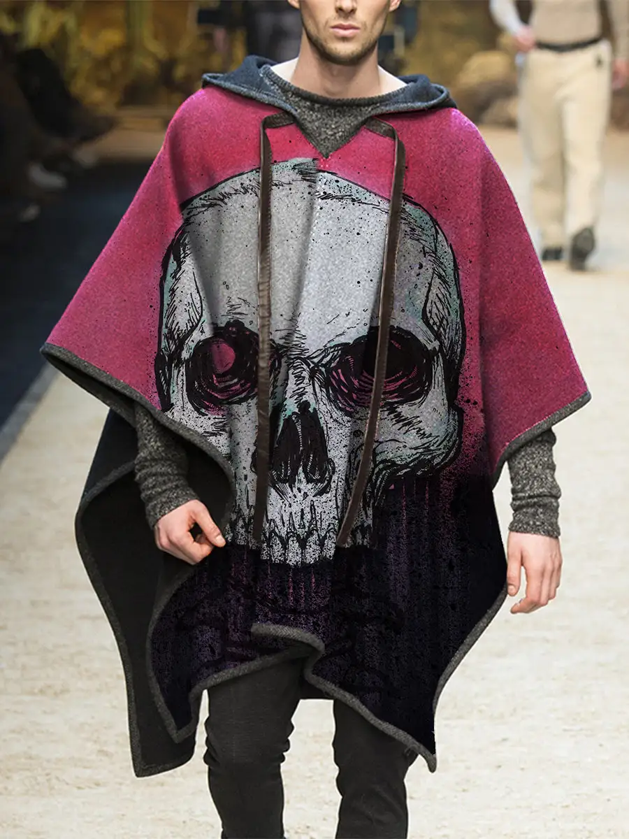 Skull Print Hooded Cape