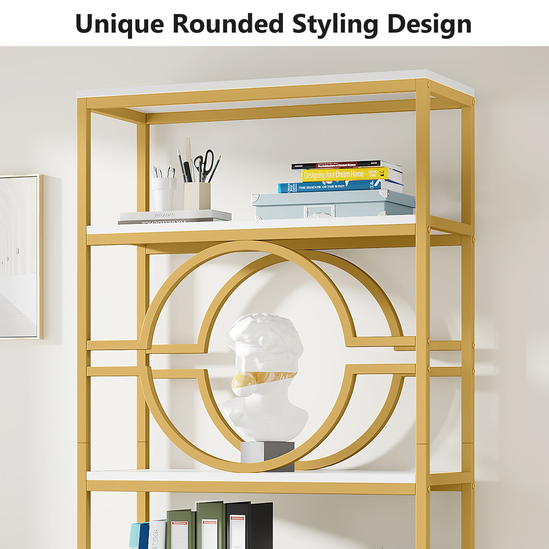 Bookshelf, 6-Tier Etagere Bookcase Freestanding Storage Shelf