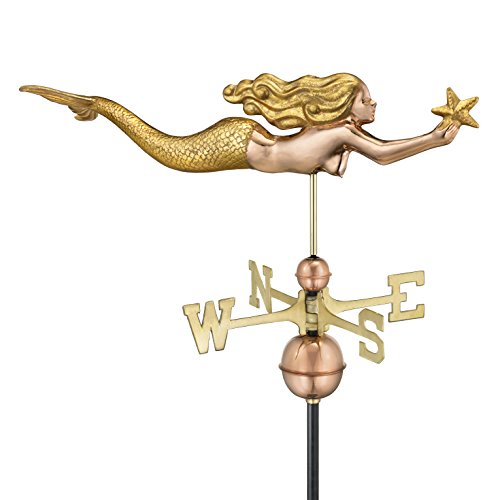 Good Directions Mermaid with Starfish Weathervane， Pure Copper with Golden Leaf Finish - 31