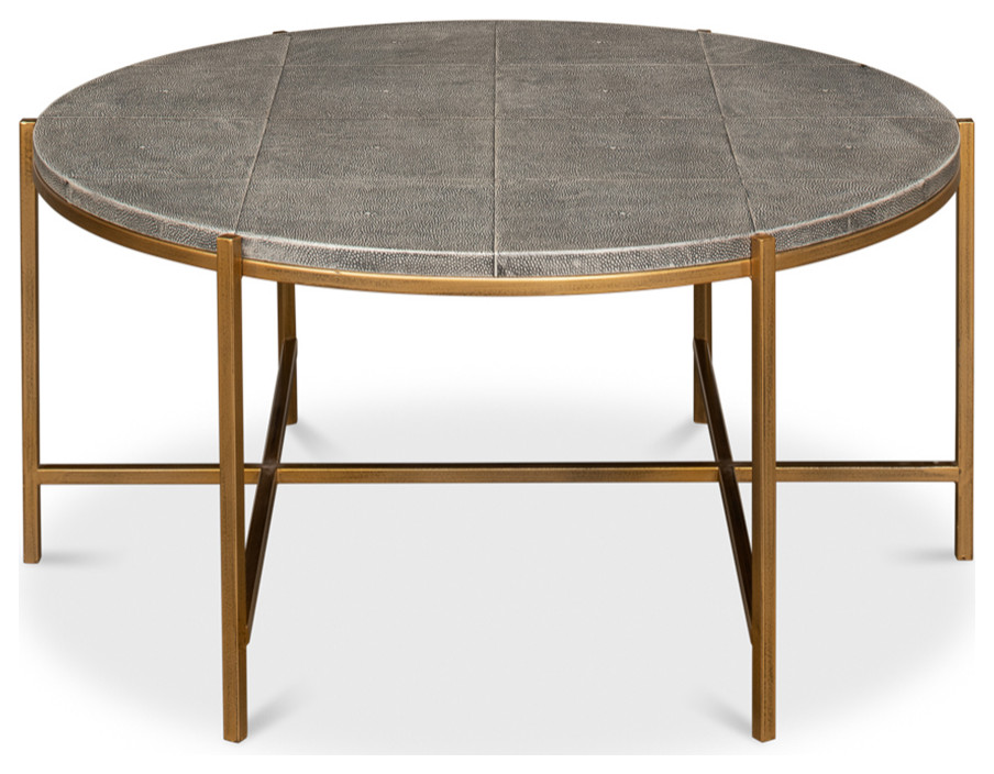 Mid Century Round Leather Cocktail Table   Contemporary   Coffee Tables   by English Georgian America  Houzz