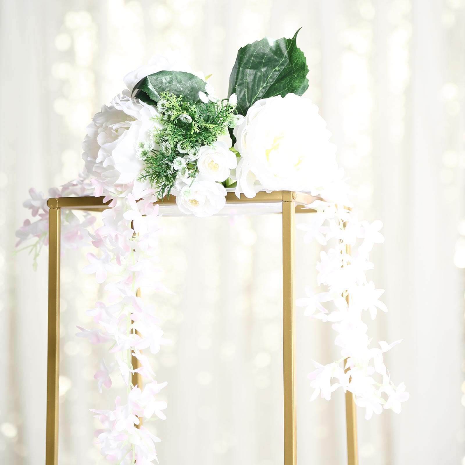 2 Pack Rectangular Gold Metal Wedding Flower Stand, Geometric Column Frame Centerpiece 24