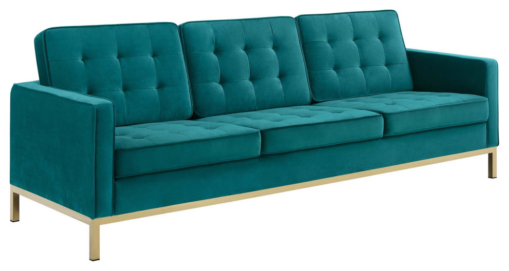 Loft Gold Stainless Steel Leg Performance Velvet Sofa   Contemporary   Sofas   by PARMA HOME  Houzz