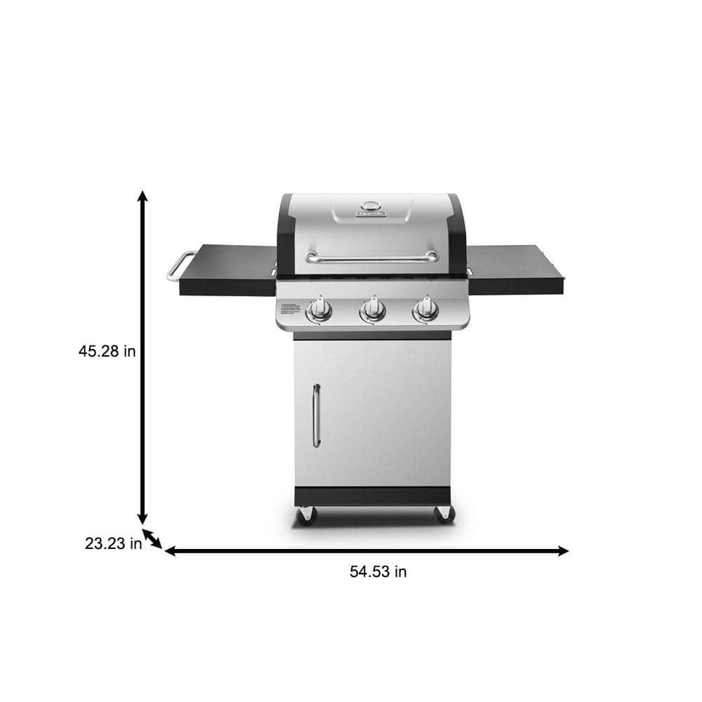 DynaGlo Premier 3Burner Propane Gas Grill in Stainless Steel with Folding Side Tables