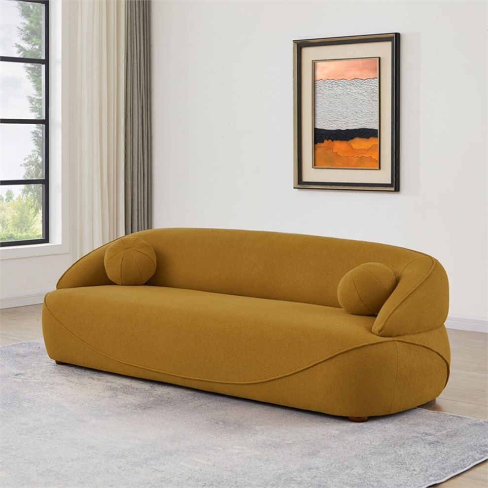 Borsan Modern Luxury Japandi Style Mustard Yellow Boucle Fabric Curvy Sofa Couch   Contemporary   Sofas   by Homesquare  Houzz