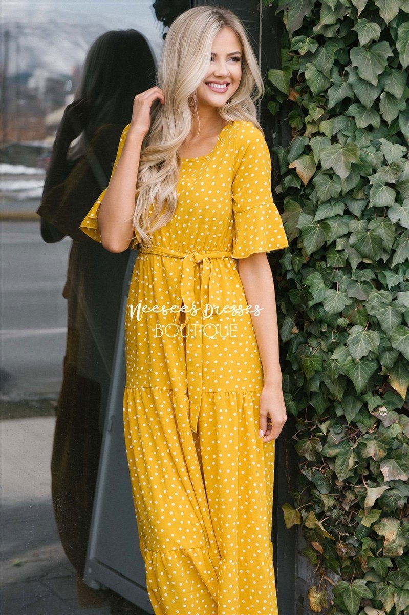 Polka Dot Flutter Sleeve Tiered Maxi Dress