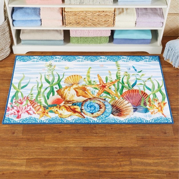 Collections Etc Coastal Seashell And Starfish Skid resistant Accent Rug