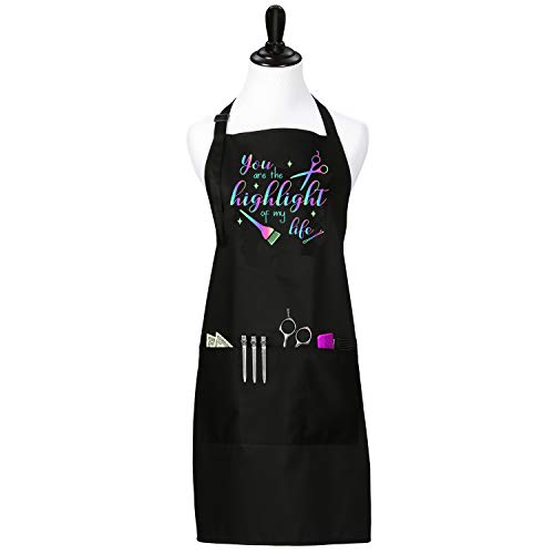 You Are the Highlight of My Life Colorful Screen Printed Hair Stylist Bib Apron for Professional Salons or Home Hair Cutting, Long Ties Adjustable Neck with Pockets, Candy Coating