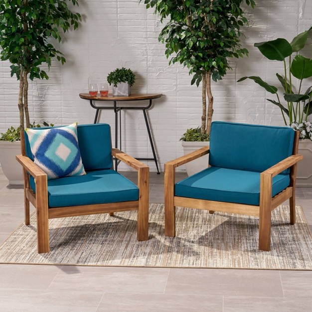 Santa Ana 2pk Acacia Wood Club Chairs Teak dark Teal Christopher Knight Home