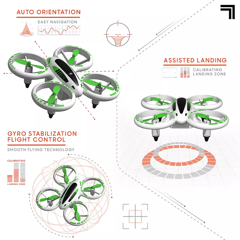 Sharper Image 2.4GHz Glow Up Stunt Drone with LED Lights， Mini Remote Controlled Quadcopter with Assisted Landing