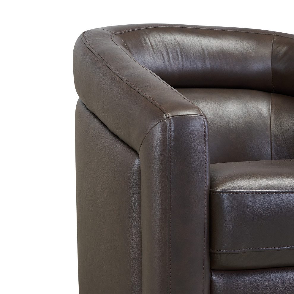 Swivel Leatherette Accent Chair With Barrel Design Back  Brown   Contemporary   Armchairs And Accent Chairs   by VirVentures  Houzz