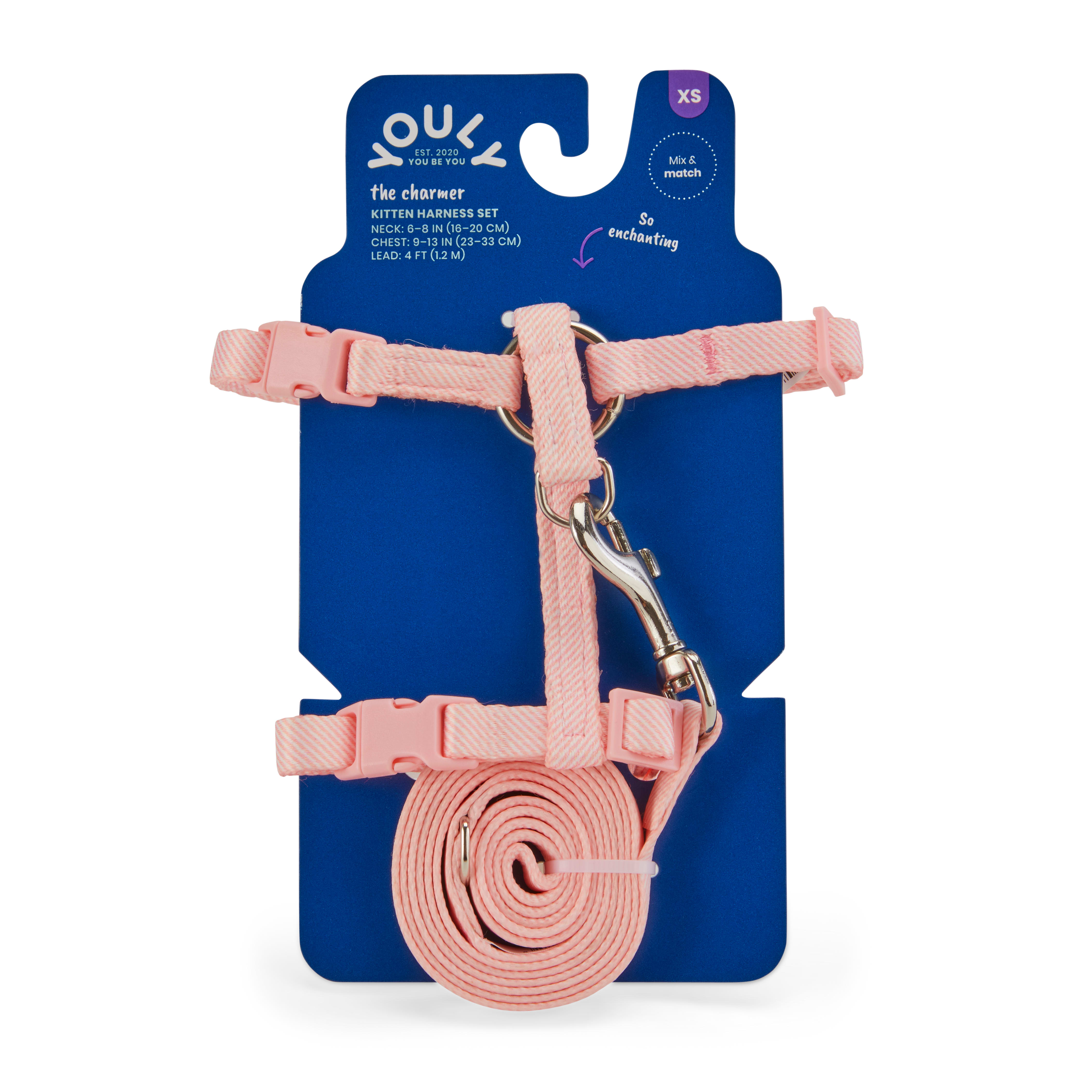 YOULY Pink Seersucker for Style Kitten Harness  Leash Set， Small