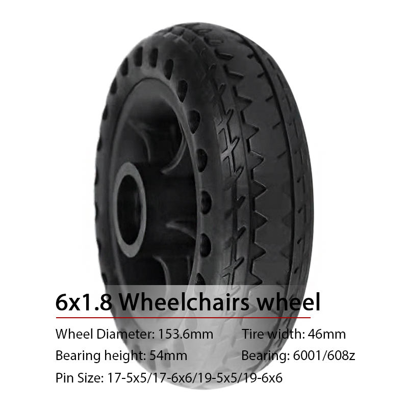 6*1.8 Wheelchair Wheel With Solid Tire No Puncture No Flat Airless 6 Inch Wheelchair Front Wheel Types Accessories