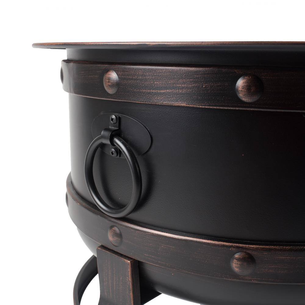 Pleasant Hearth Killian 28 in. Round Steel Fire Pit in Rubbed Bronze with Cooking Grid OFW307R