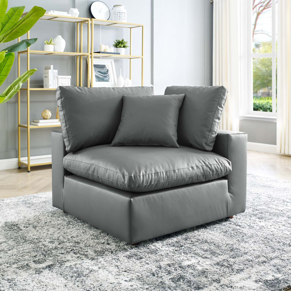 Sofa Corner Chair  Faux Vegan Leather  Gray  Modern  Lounge Hospitality   Transitional   Armchairs And Accent Chairs   by House Bound  Houzz