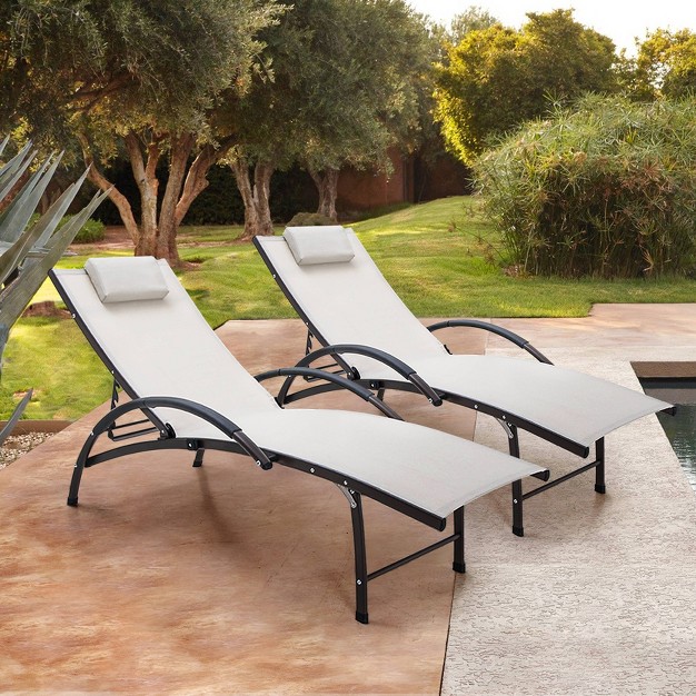 2pk Outdoor Five Position Adjustable Chaise Lounge Chairs Tan Crestlive Products