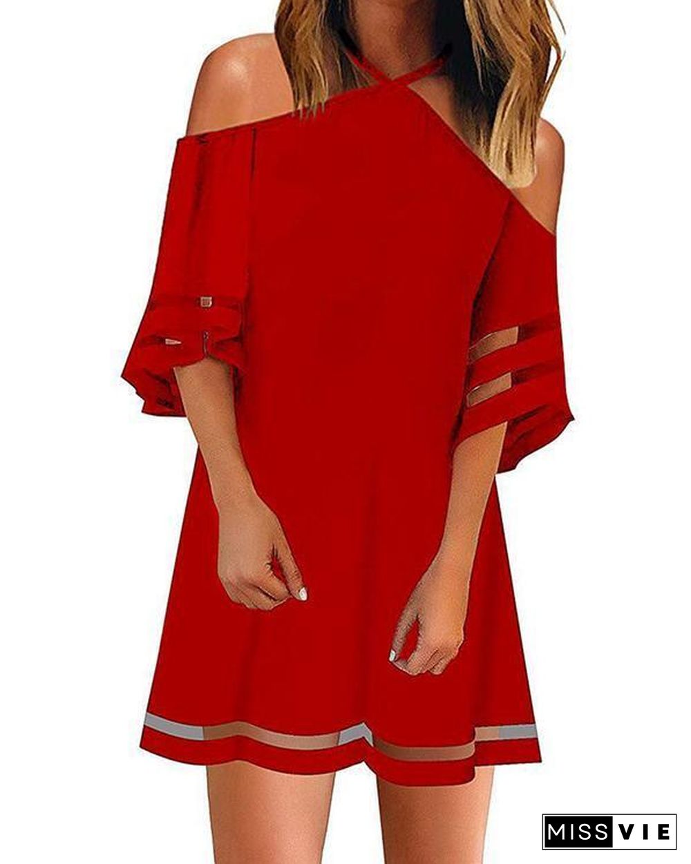 Solid 1/2 Sleeves Shift Above Knee Casual Dresses