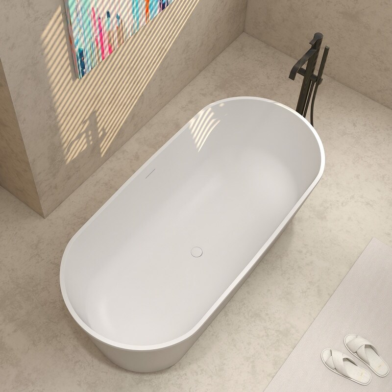 MEDUNJESS 63'' Soaking Bathtub Stone Resin Freestanding Bathtub