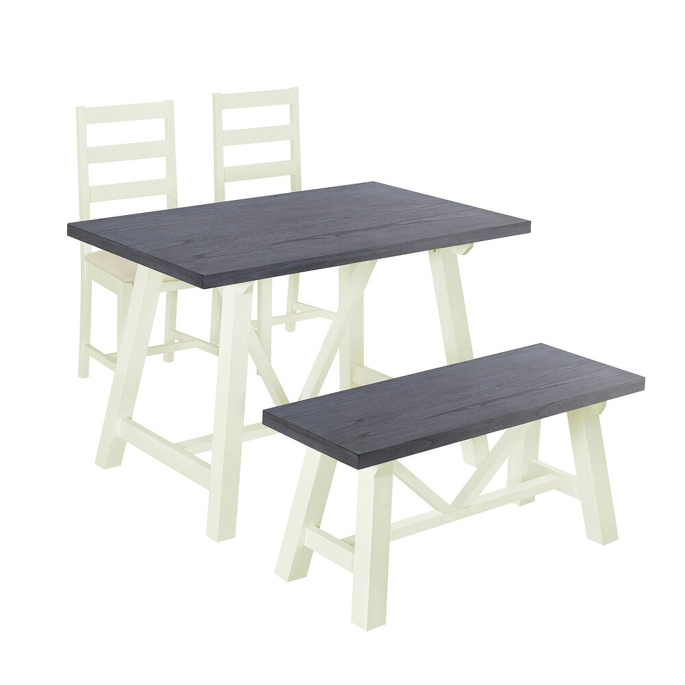 Rectangular 4 Piece Dining Set w/Bench Seating   Ladder Back Chairs