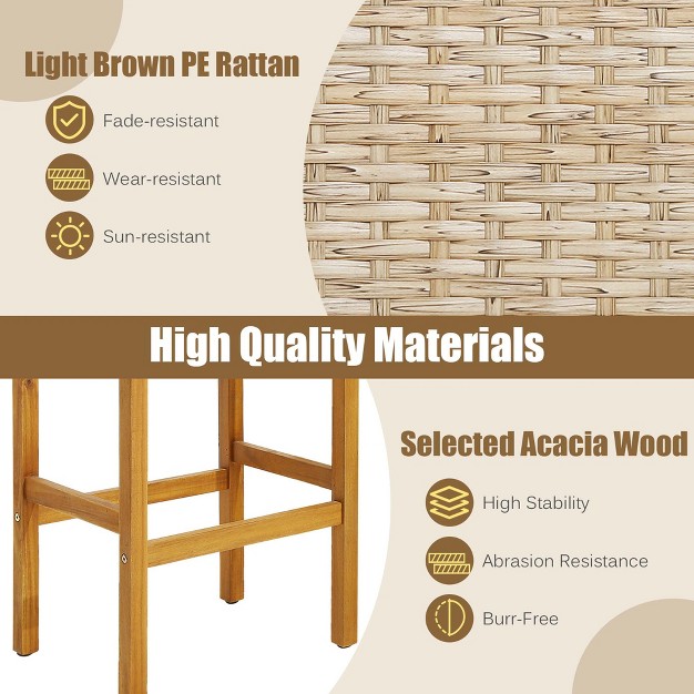 Costway 2pcs 4pcs Patio Pe Wicker Bar Stools With Acacia Wood Frame Bar Height Chairs Poolside