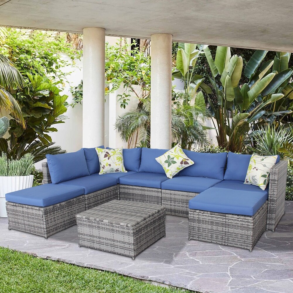 Patio Outdoor 7 Piece PE Rattan Sectional Sofa Furniture Set