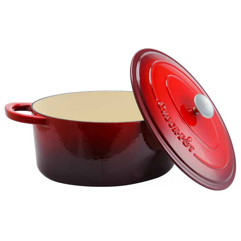 Crock-Pot Artisan 7 qt. Oval Cast Iron Nonstick Dutch Oven in Scarlet Red with Lid