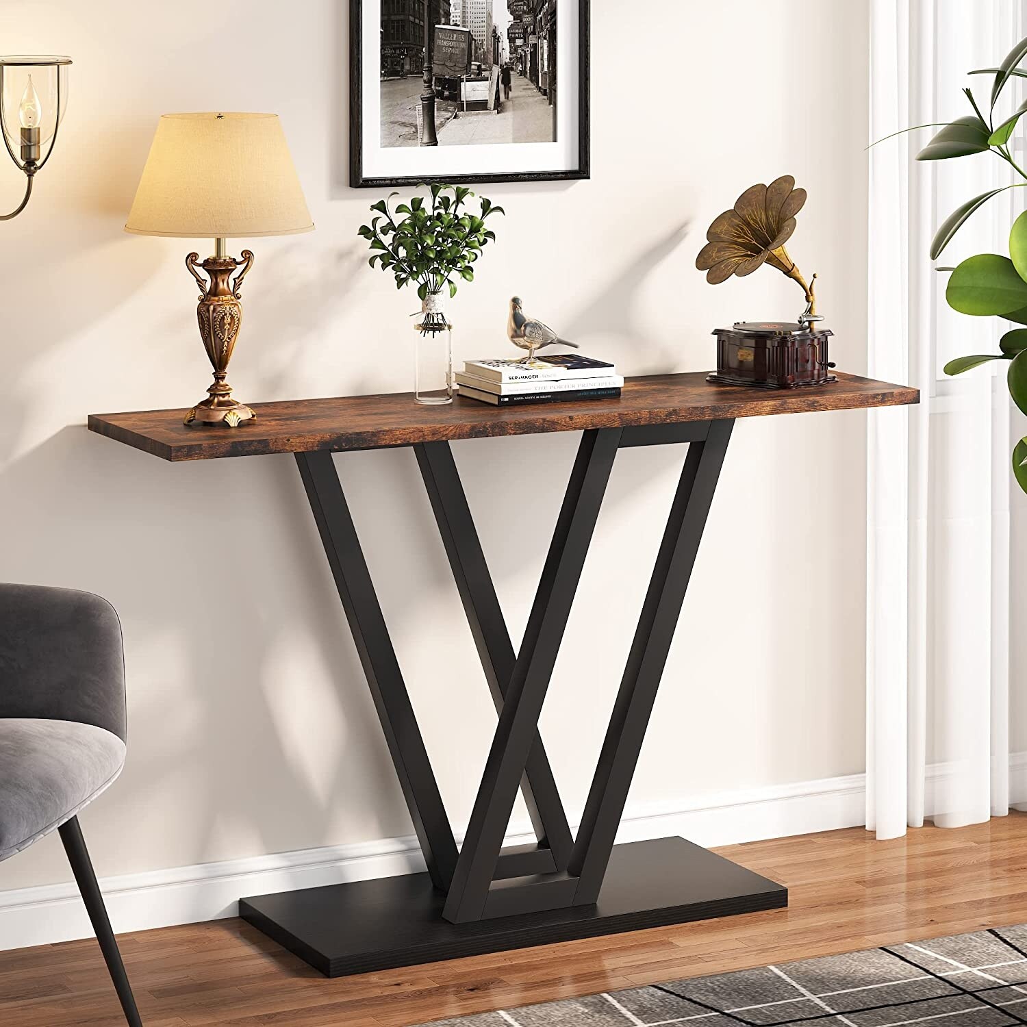 Console Sofa Table， Industrial Entryway Table for Hallway