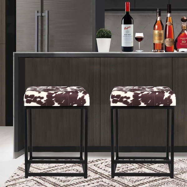 24 Inch Square Upholstered Metal Bar Stool with Fabric/Leather Seat，-Set of 3