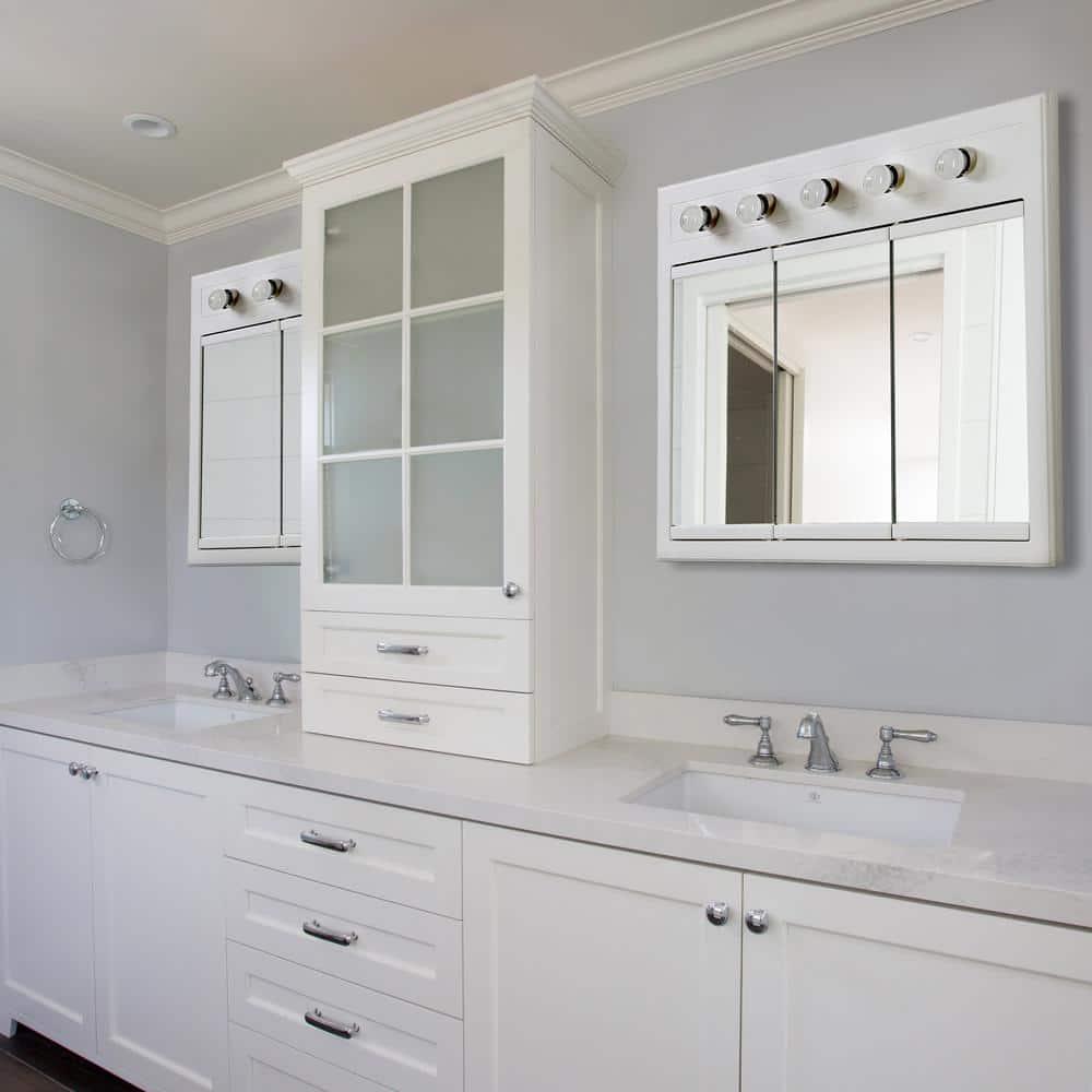 Design House Concord 36 in W x 30 in H x 5 in D Framed 5Light TriView SurfaceMount Bathroom Medicine Cabinet in White Gloss