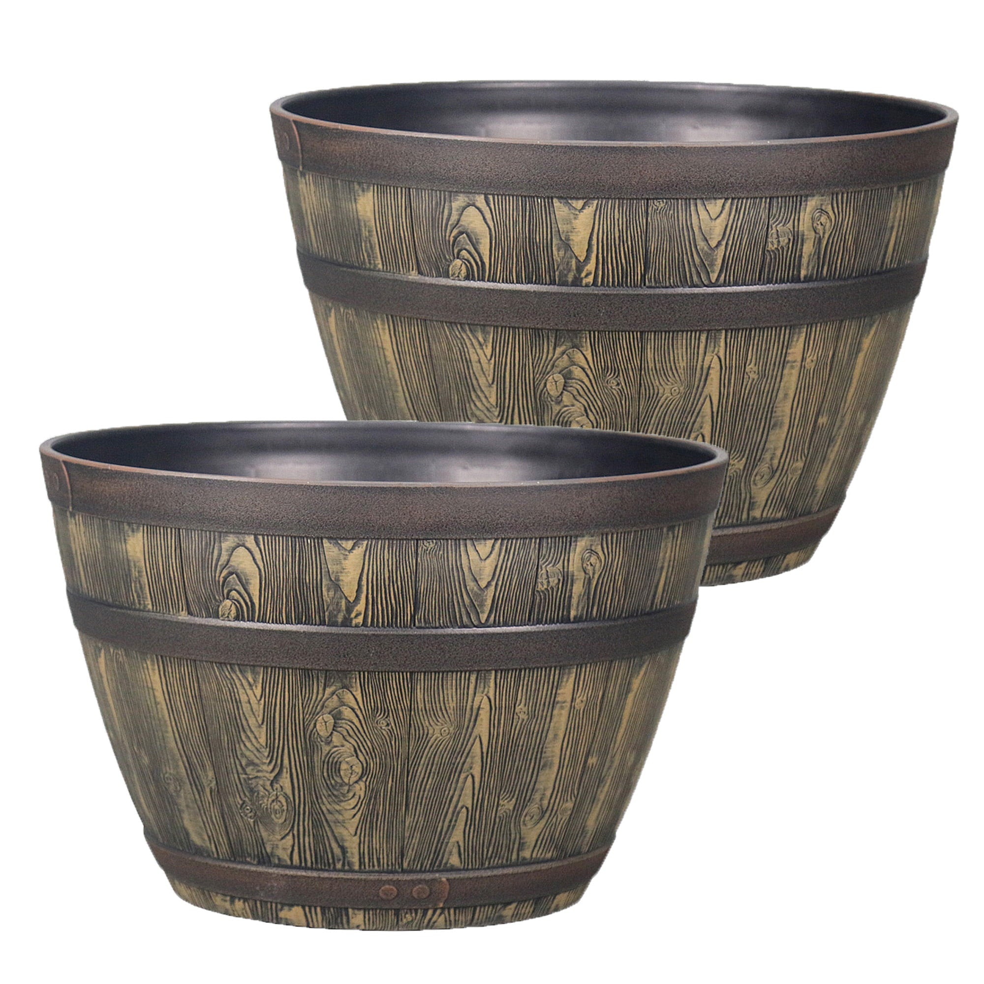 Better Homes & Gardens Set of 2 19.9in W x 19.9in x 13in Brown Barrel Resin Planter