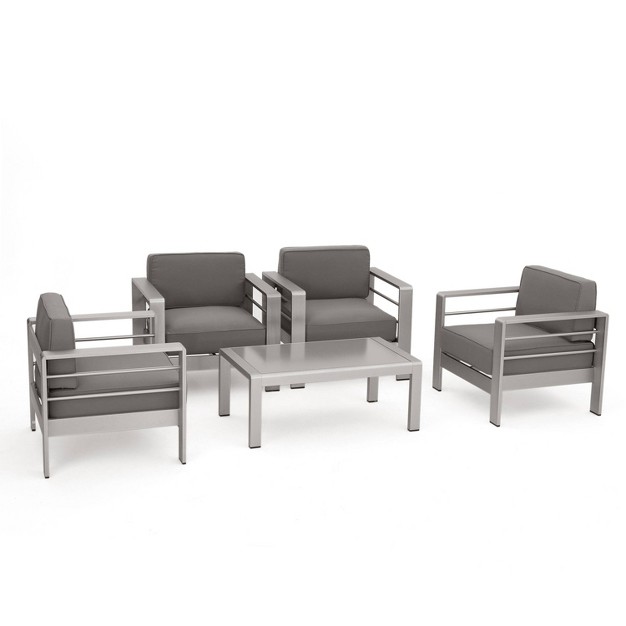 Cape Coral 5pc Aluminum Seating Set With 4 Arm Chairs amp Coffee Table Khaki Christopher Knight Home