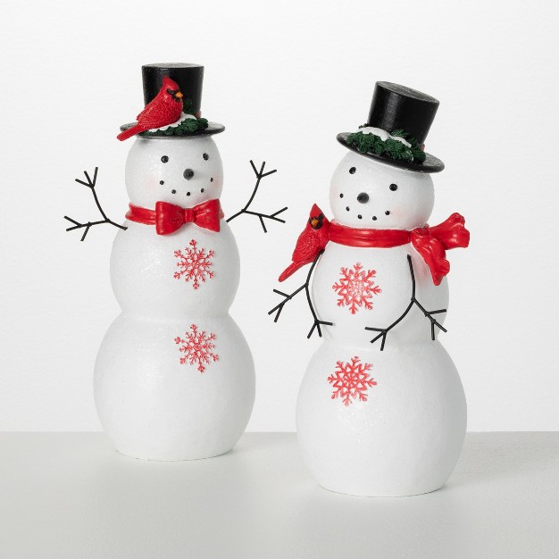 12 quot h Sullivans Red Cardinal Snowman Figurines Set Of 2 Christmas Decor Multicolored