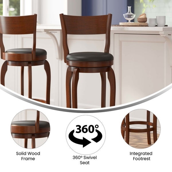 Classic Wooden Bar Stool with Bowed Frame and Upholstered Seat