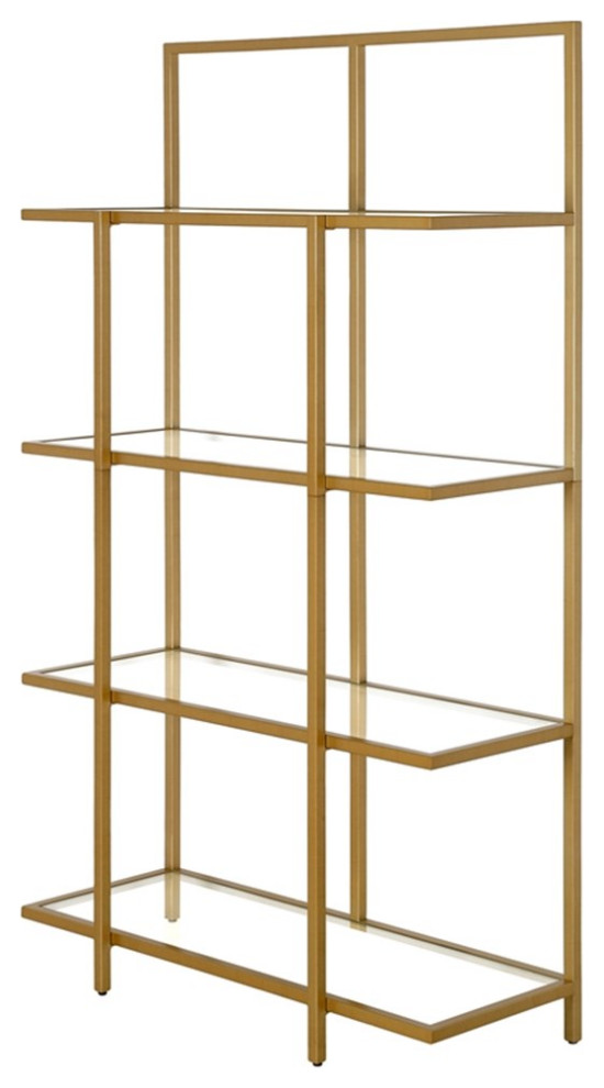 Pemberly Row 62 quotStandard Metal 4 Tier Bookcase with Tempered Glass in Gold   Contemporary   Bookcases   by Homesquare  Houzz