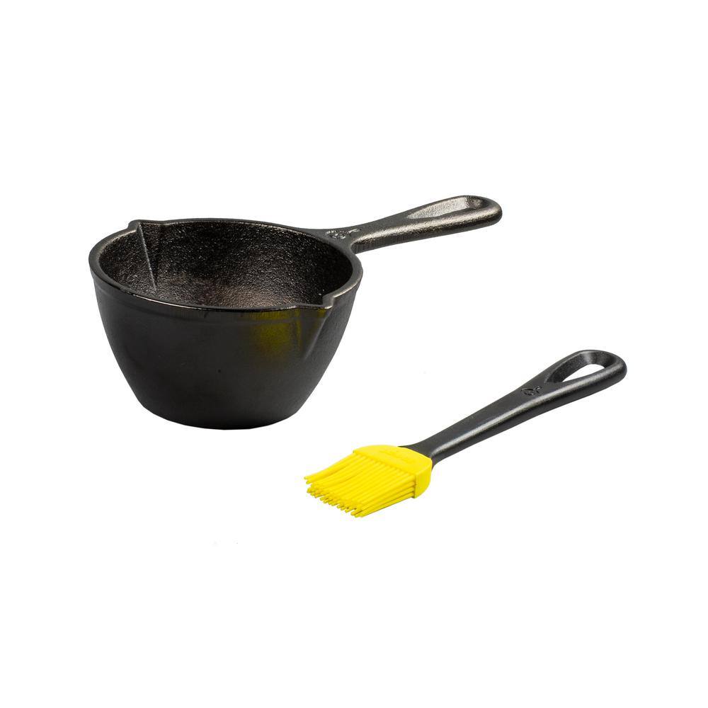 Lodge 0.5 qt. Cast Iron Melting Pot in Black with Silicone Brush LMPB21