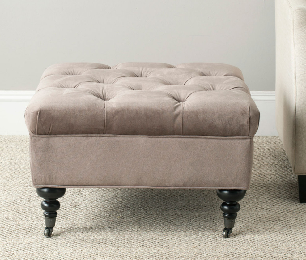 Lindie Tufted Ottoman  Mushroom Taupe   Traditional   Footstools And Ottomans   by Rustic Home Furniture Deco  Houzz