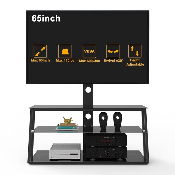 41 inch AngleandHeight Adjustable TV Stand with 3-Tier ShelfandFree Swivel