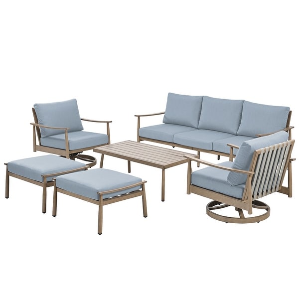 6Person Aluminum Patio Conversation Set with 2 Swivel Chairs，3Seat Outdoor Couch and Coffee Table