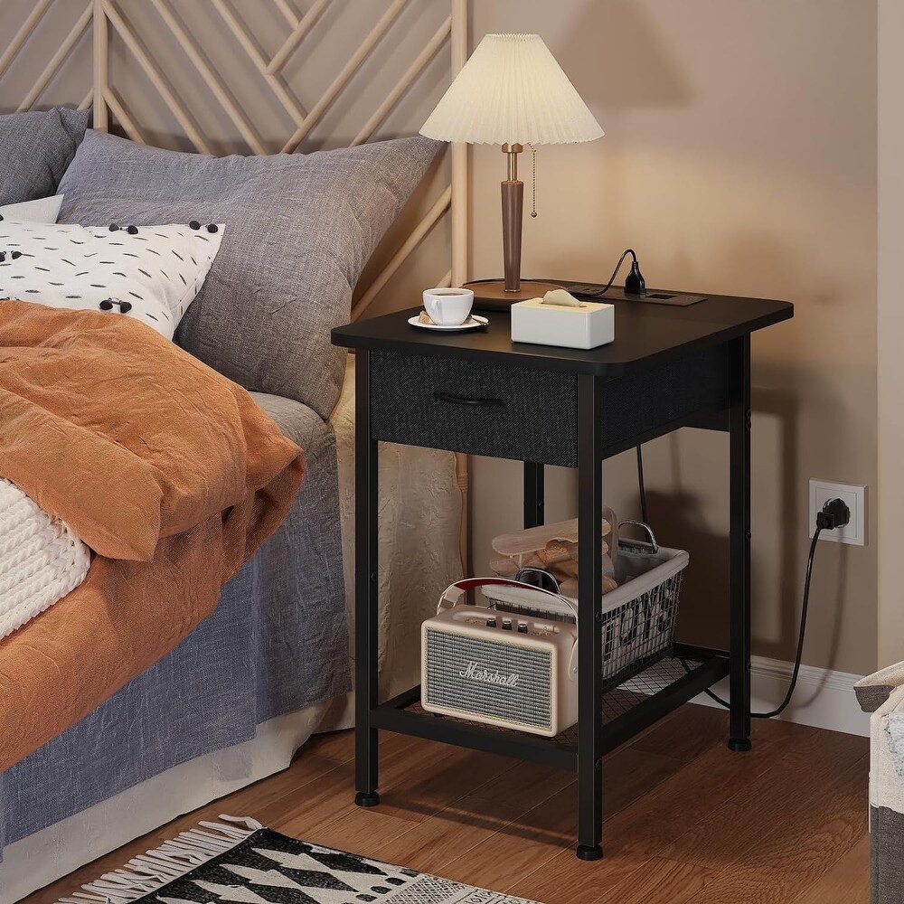 Nightstand with Charging Station and Fabric Drawer 16.53\