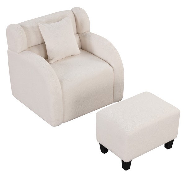 360-Degree Swivel Accent Chair Barrel Chair w/ Footstool for Living Room