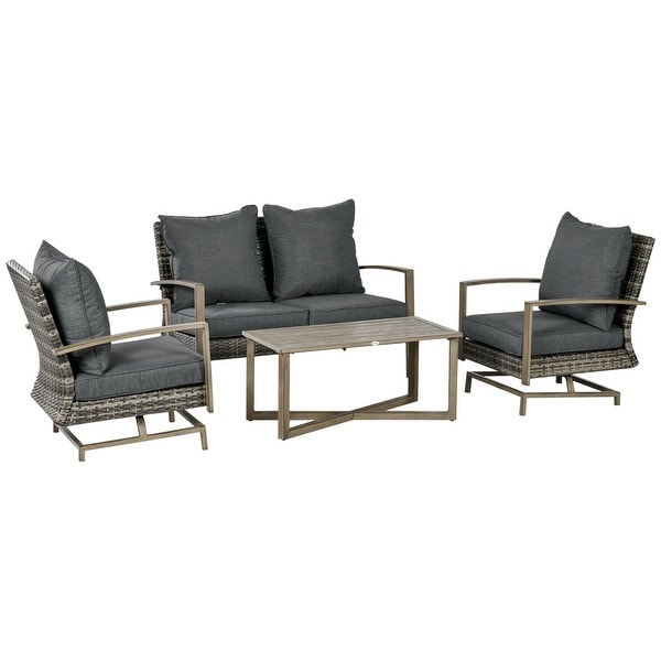 Outsunny 4 Piece Patio Furniture Set with Cushions，Outdoor Conversation Sets with Rattan Rocking Chair