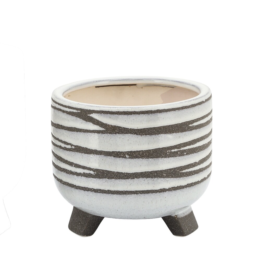 White and Taupe Ceramic Footed Planters (Set of 2)   8.0\