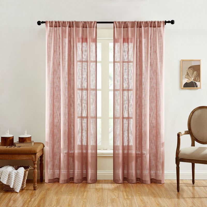 THD Linda Faux Linen Textured Semi Sheer Window Rod Pocket Thick Curtains Drapery Panels， Pair