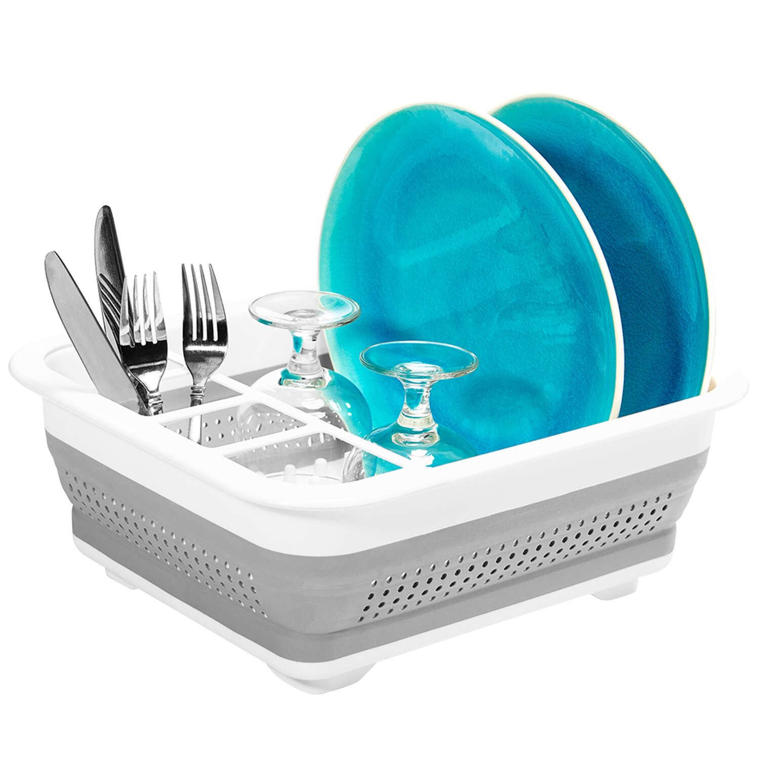 Madesmart 14.63 in. L X 12.63 in. W X 5.5 in. H Gray/White Plastic Dish Rack