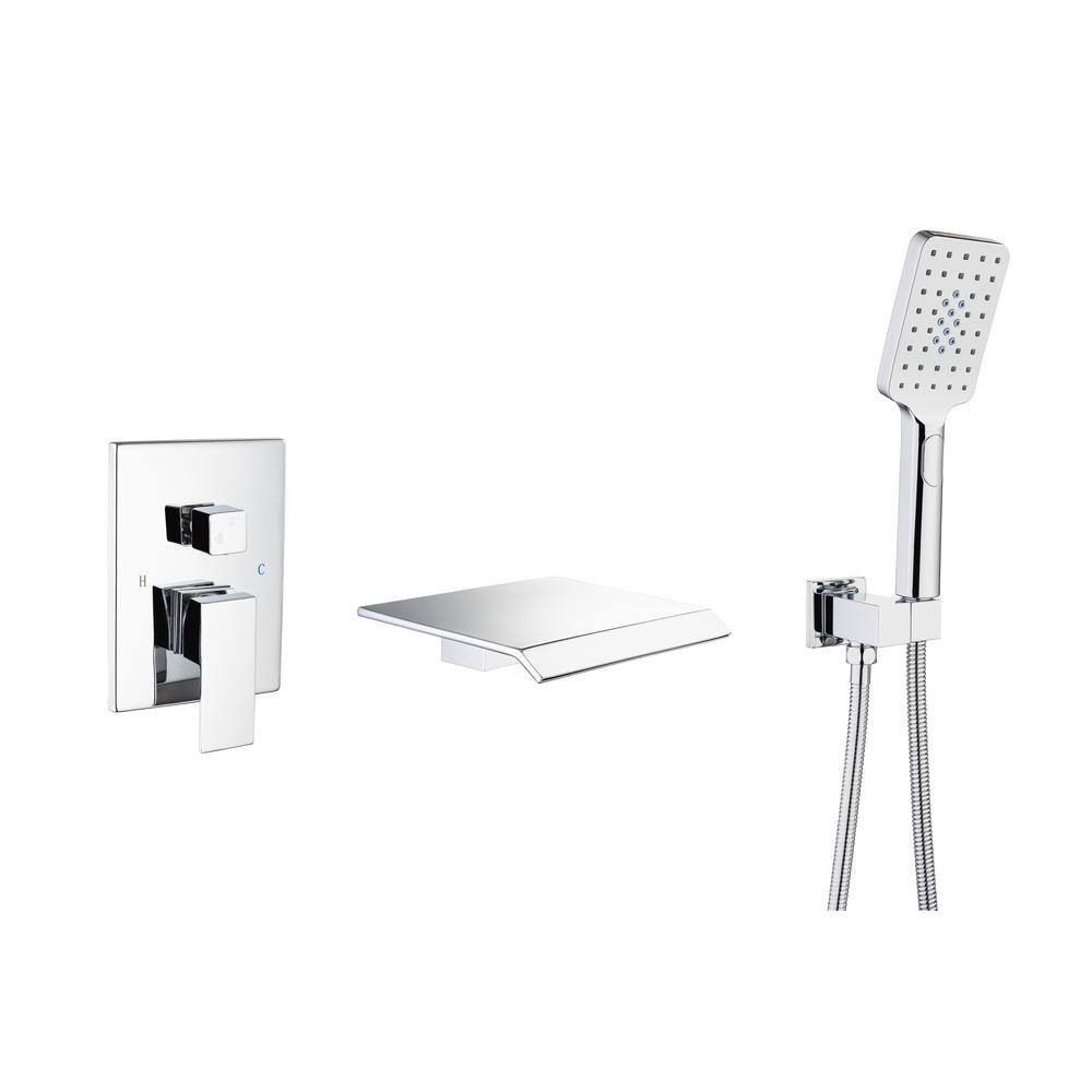 Mondawe Mondawell Waterfall Single-Handle 3-Spray High Pressure Tub and Shower Faucet in Chrome Valve Included MA-D97207CP